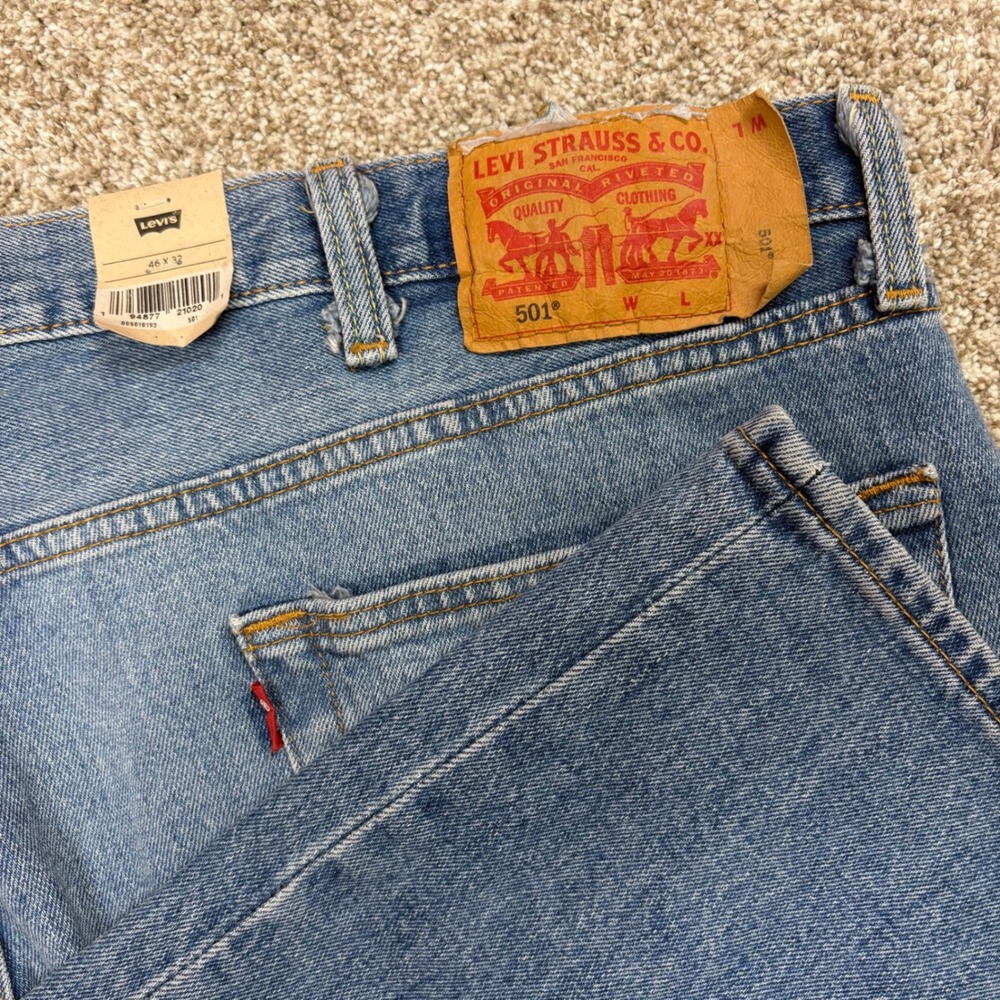 NEW Levi's 501 Original Jeans Mens 46x32 Blue Stretch Button Fly Straight Leg